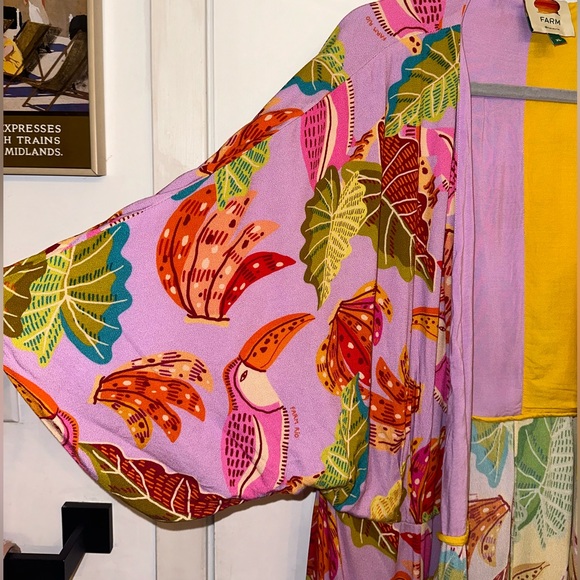 Farm Rio Tropical Mixed Beaks & Bananas Maxi Wrap Dress Size XL Multicolored - Picture 6 of 16